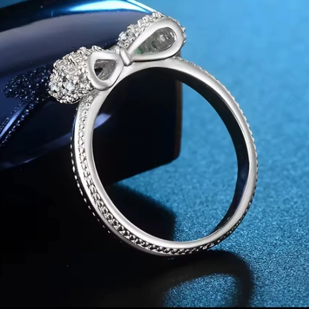 Dainty Crystal Bow Ring | Elegant Silver Jewelry